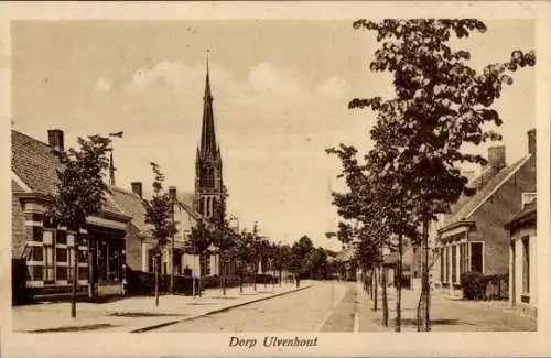 Ak Ulvenhout Nordbrabant Niederlande, Straße, Kirche