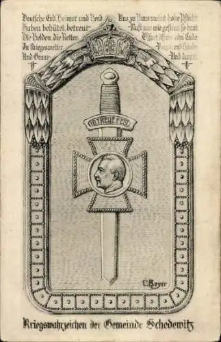 Künstler Ak Beyer, C., Schedewitz Zwickau in Sachsen, Kriegswahrzeichen der Gemeinde