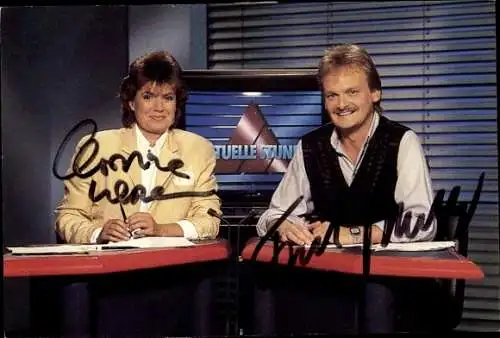 Ak Moderatoren Christine Westermann und Frank Plasberg, Portrait, Autogramm