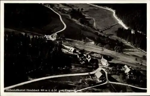 Ak Hundsbach Forbach im Schwarzwald Baden, Fliegeraufnahme, Pension Schöne Aussicht