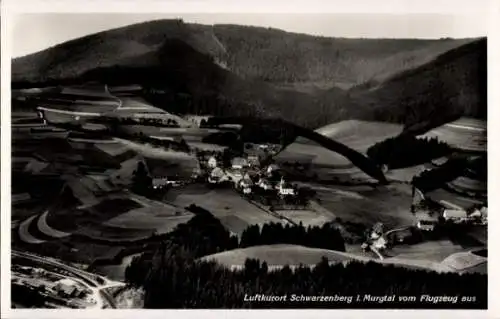 Ak Schwarzenberg im Murgtal Baiersbronn im Schwarzwald, Fliegeraufnahme, Gasthaus zum Löwen