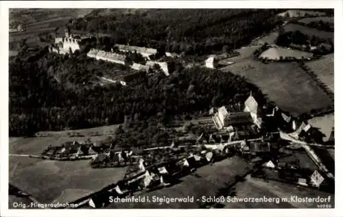 Ak Scheinfeld Mittelfranken, Schloss Schwarzenberg, Fliegeraufnahme, Klosterdorf, Steigerwald