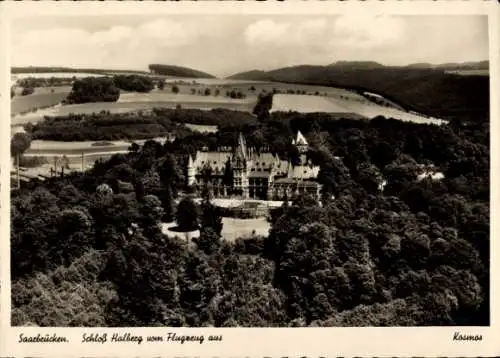 Ak Brebach Fechingen Saarbrücken im Saarland, Schloss Halberg, Fliegeraufnahme