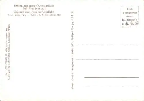 Ak Obermusbach Musbach Freudenstadt im Schwarzwald, Fliegeraufnahme