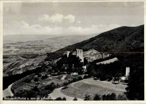 Ak Bühl in Baden Schwarzwald, Burg Alt Windeck, Fliegeraufnahme