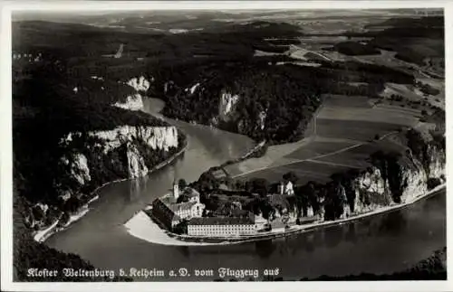 Ak Kelheim an der Donau Niederbayern, Kloster Weltenburg, Fliegeraufnahme