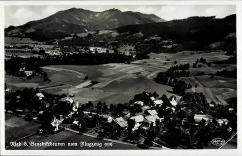 Ak Ried Kochel am See Oberbayern, Fliegeraufnahme