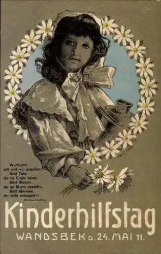 Ak Hamburg Wandsbek, Kinderhilfstag, 1911, Mädchen-Porträt