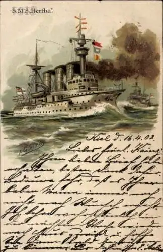 Künstler Litho Deutsches Kriegsschiff, SMS Hansa, Kaiserliche Marine