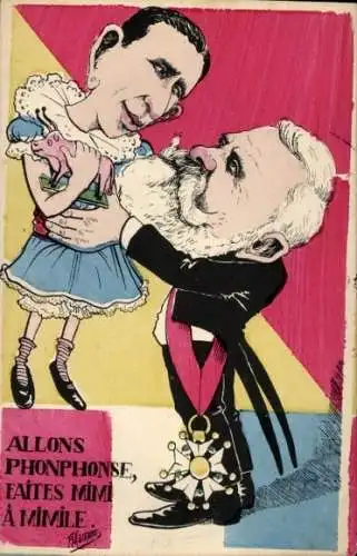 Ak Karikatur, König Alfons XIII. von Spanien, Emile Loubet