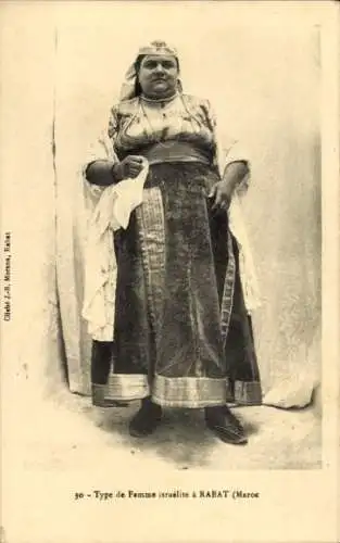 Judaika Ak Rabat, Portrait einer Jüdin in Tracht