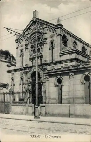 Judaika Ak Reims Marne, La Synagogue, Straßenansicht der Synagoge