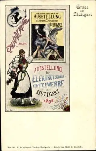 Ganzsachen Litho Stuttgart in Württemberg, Ausstellung für Elektrotechnik und Kunstgewerbe 1896