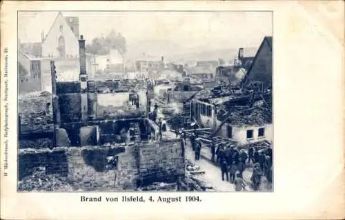 Ak Ilsfeld im Kreis Heilbronn Baden Württemberg, Großer Brand, 04. August 1904, Ruinen