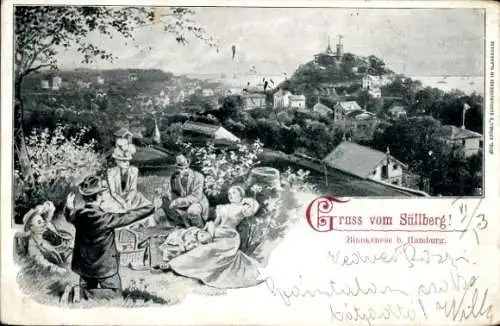 Litho Hamburg Altona Blankenese, Süllberg, Picknick