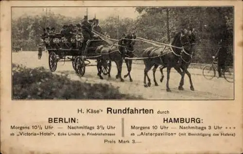 Ak Hamburg Mitte Altstadt, H. Käse's Rundfahrten, Vierergespann