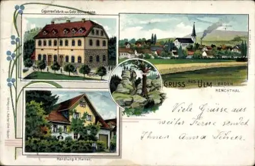 Litho Ulm in Baden Renchen Schwarzwald, Zigarrenfabrik, Geschäft von A. Harter