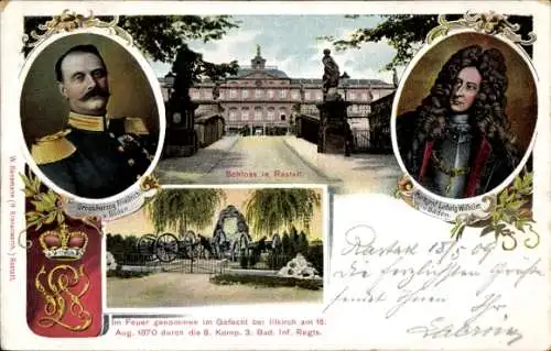 Ak Rastatt im Schwarzwald Baden, Großherzog Friedrich von Baden, Schloss, Wappen