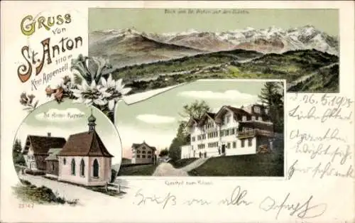 Litho Sankt Anton Oberegg Kt. Appenzell Innerrhoden Schweiz, Kapelle, Gasthof zum Rössli