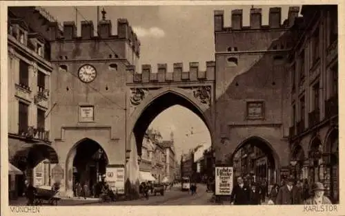 Ak München, Karlstor, Straßenbahn, Uhr