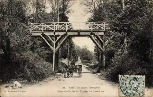 Ak Saint Germain en Laye Yvelines, Passarelle de la Route de Carrieres, Brücke, Kutsche