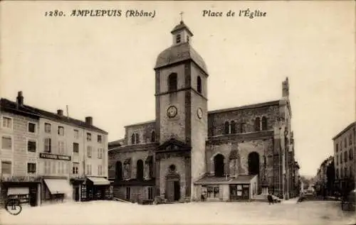 Ak Amplepuis Rhône, Kirchplatz