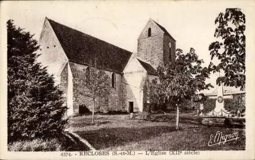 Ak Recloses Seine-et-Marne, Kirche