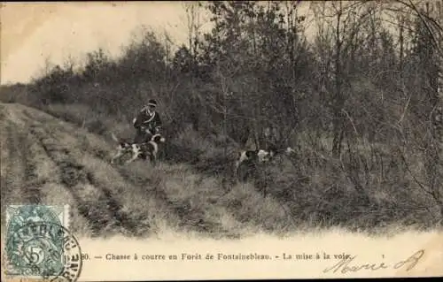 Ak Foret de Fontainebleau Seine et Marne, Chasse a Courre en Foret, La mise a la voie