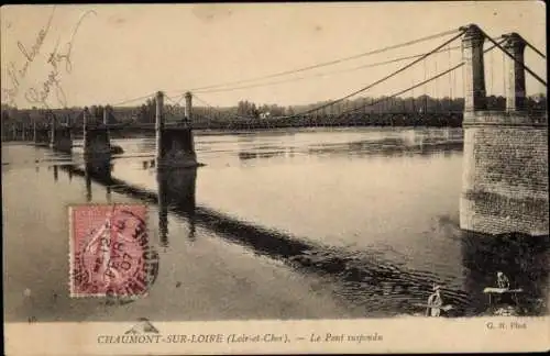 Ak Chaumont sur Loire Loir-et-Cher, Die Hängebrücke