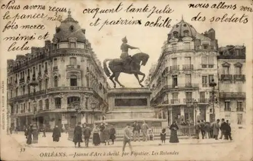 Ak Orléans Loiret, Denkmal Jeanne d'Arc zu Pferd, Rolondes