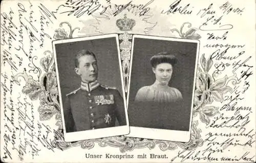 Passepartout Ak Kronprinz Wilhelm von Preußen, Kronprinzessin Cecilie, Portraits