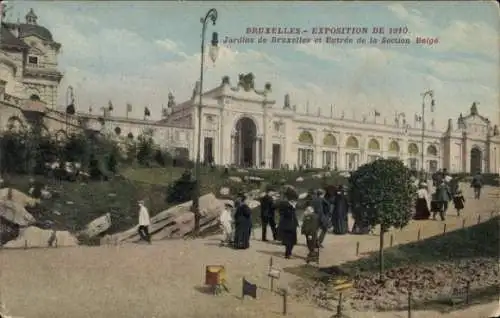 Ak Brüssel Brüssel, Ausstellung 1910, Gärten von Brüssel, Eingang zur belgischen Abteilung