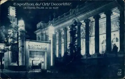 Ak Paris, Ausstellung für dekorative Kunst 1925, Grand Palais bei Nacht