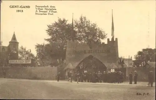 Ak Gent Gent Ostflandern, Weltausstellung 1913, senegalesisches Dorf