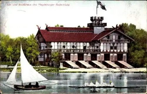 Ak Magdeburg an der Elbe, Club- und Bootshaus, Ruderklub