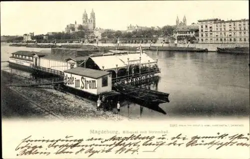 Ak Magdeburg an der Elbe, Elbquai mit Strombad