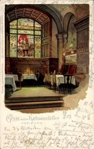 Litho Hamburg Mitte Altstadt, Ratsweinkeller, Innenansicht, Zur Bunten Kuh