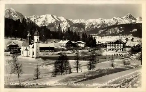 Ak Seefeld in Tirol, Hotel Wetterstein, Eislaufplatz