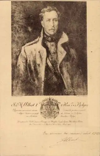 Künstler Ak König Albert I. von Belgien, Portrait, Mantel