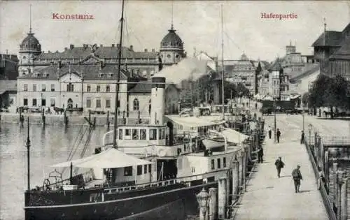 Ak Konstanz am Bodensee, Teilansicht, Hafen, Dampfer