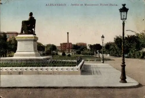 Ak Alexandria Ägypten, Nubar Pasha Garten und Denkmal