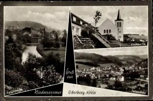 Ak Niederseßmar Gummersbach im Oberbergischen Kreis, Agger, Kirche, Teilansicht