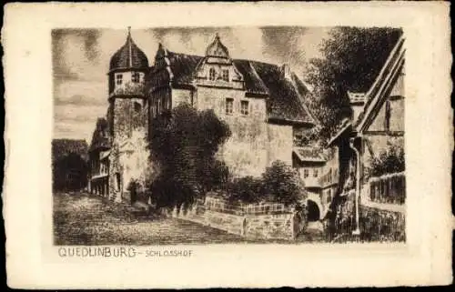 Künstler Ak Quedlinburg im Harz, Schlosshof