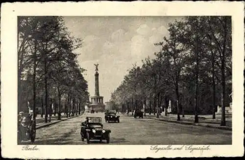 Ak Berlin Tiergarten, Siegessäule, Siegesallee, Autos