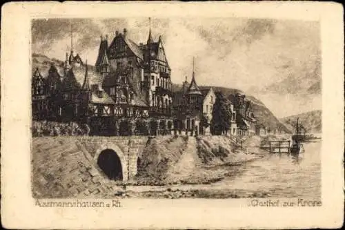 Künstler Ak Assmannshausen Rüdesheim am Rhein, Gasthof zur Krone