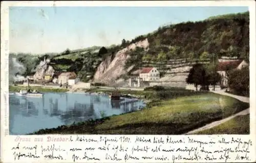 Ak Diesbar Seußlitz Nünchritz an der Elbe, Teilansicht, Dampfer