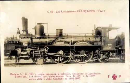 Ak Französische Eisenbahn, Les Locomotives Francaises, Machine No 121-065, Etat