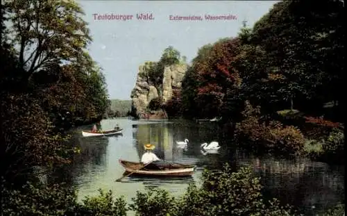 Ak Horn Bad Meinberg im Teutoburger Wald Westfalen, Externsteine, Seeseite, Boote, Schwäne