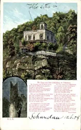 Ak Bad Schandau Sächsische Schweiz,Restaurant Schloss Bastei, Die Sage vom Schlossberg, Gedicht