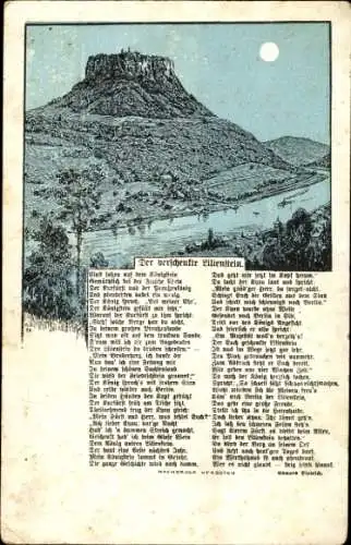 Litho Bad Schandau an der Elbe, Lilienstein, Gedicht Der verschenkte Lilienstein